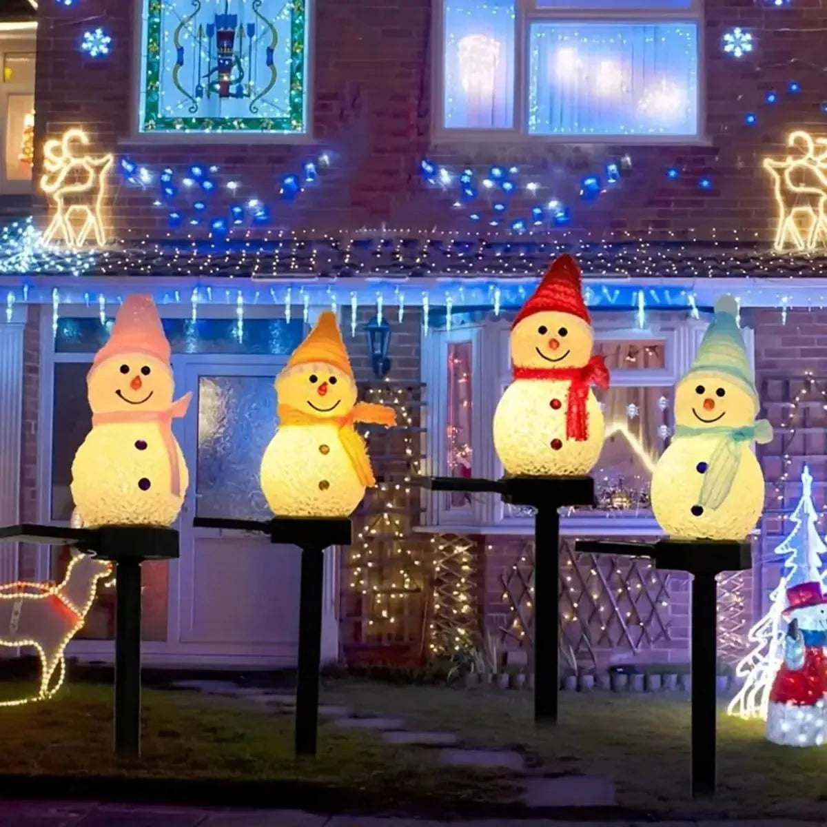 Yard Light Snowman Design Plug-In Four Colors
