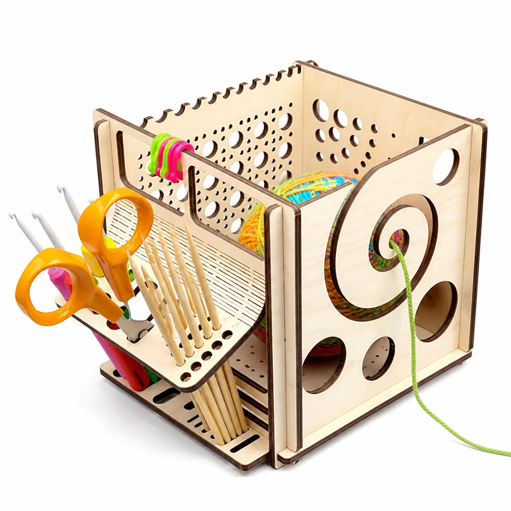 Yarn Organizer Wooden Tangle-Free Tool Compartments