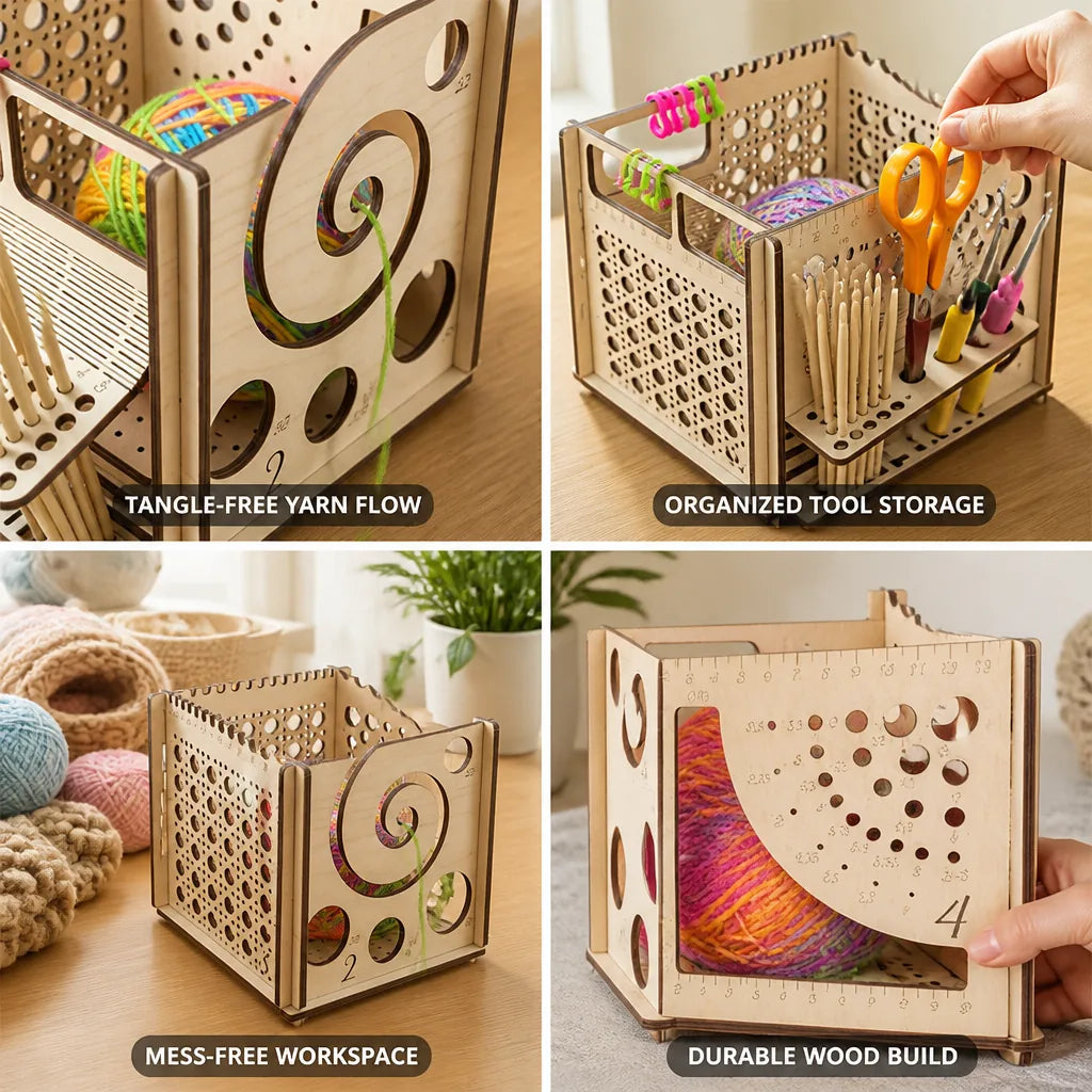 Yarn Organizer Wooden Tangle-Free Tool Compartments