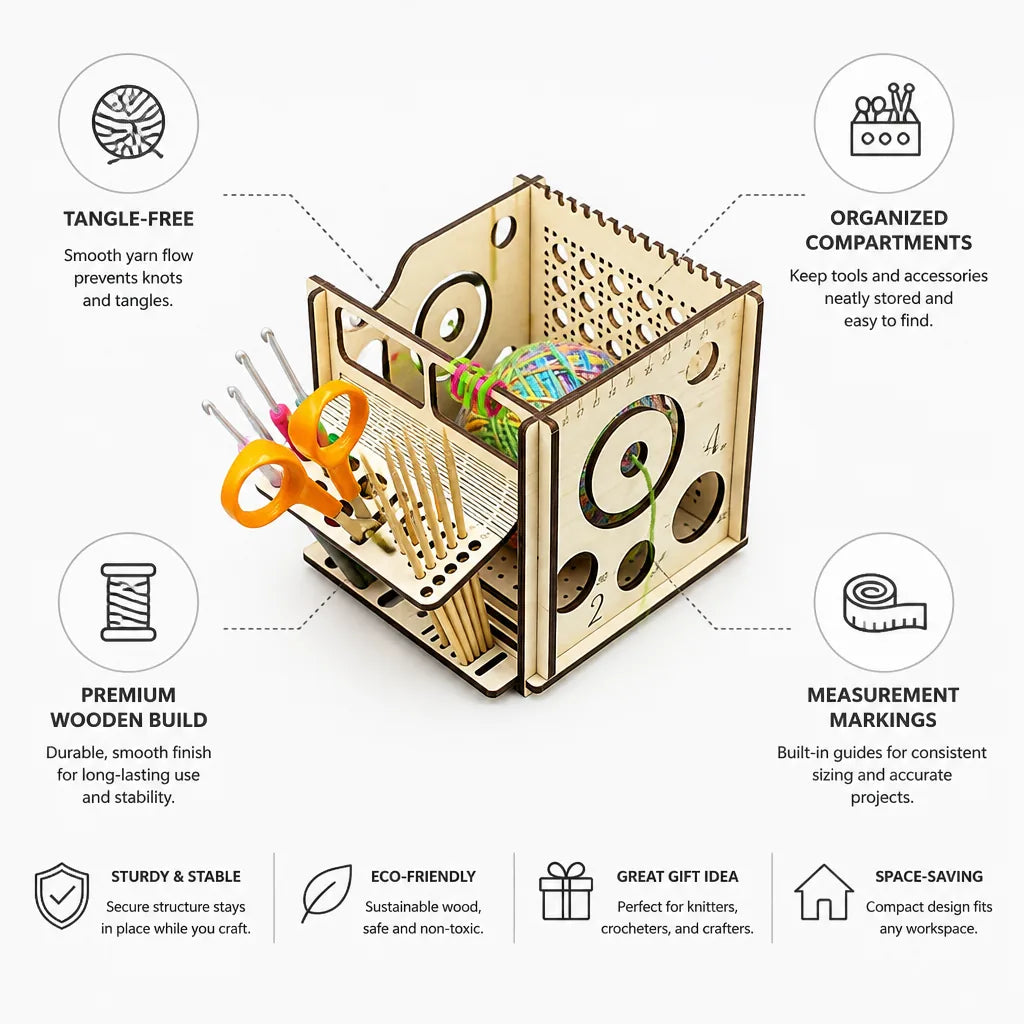 Yarn Organizer Wooden Tangle-Free Tool Compartments