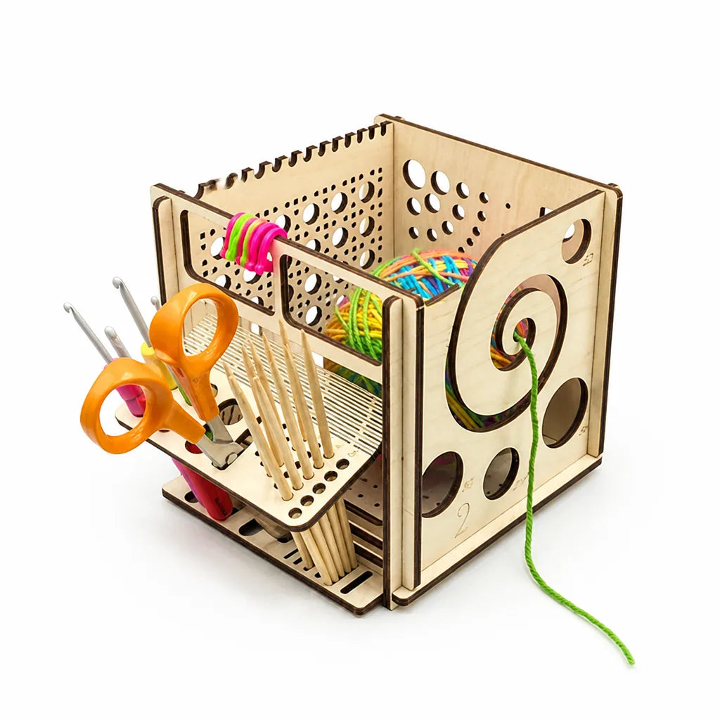 Yarn Organizer Wooden Tangle-Free Tool Compartments