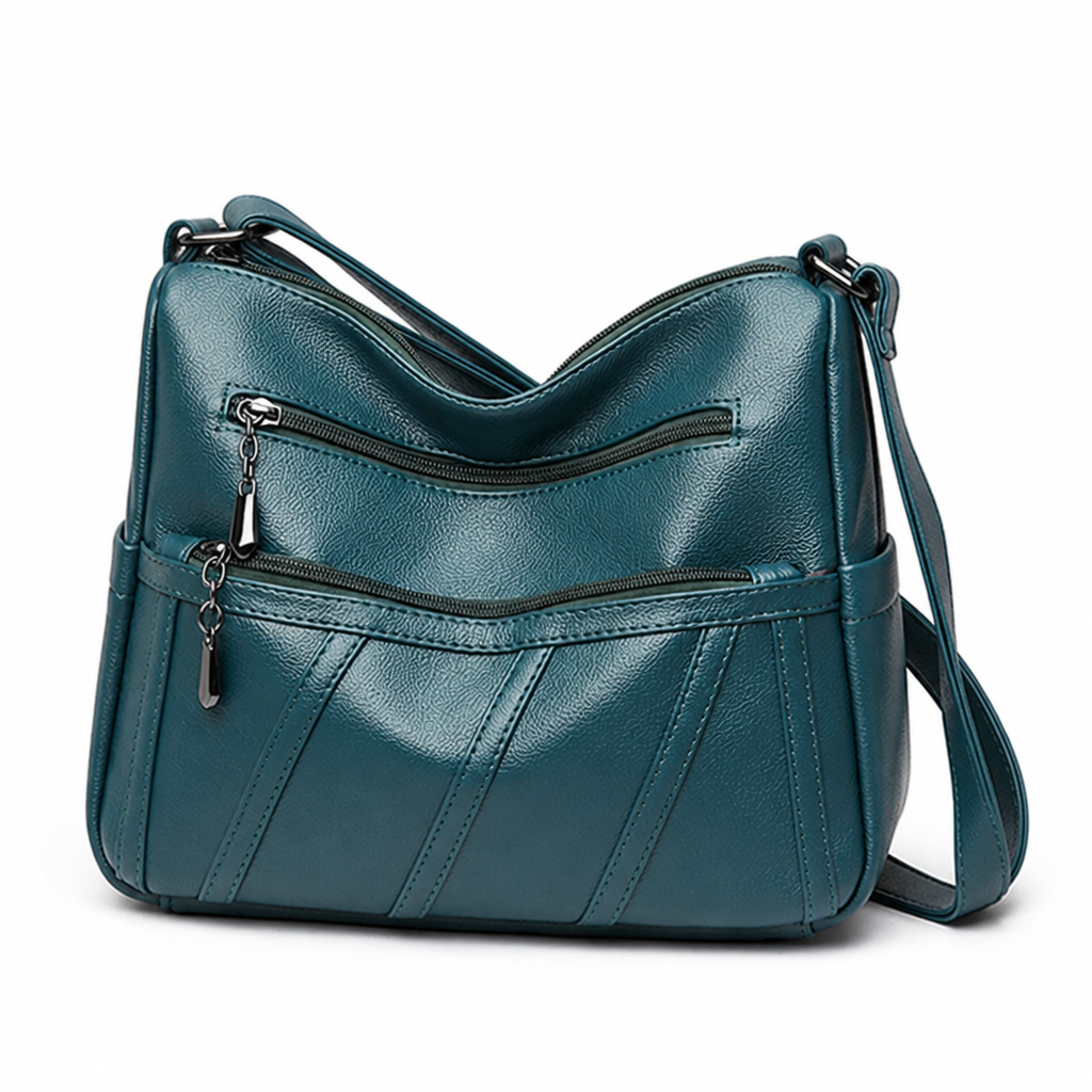 Zip-Detail Multiple-Compartment Adjustable-Strap Shoulder Bag
