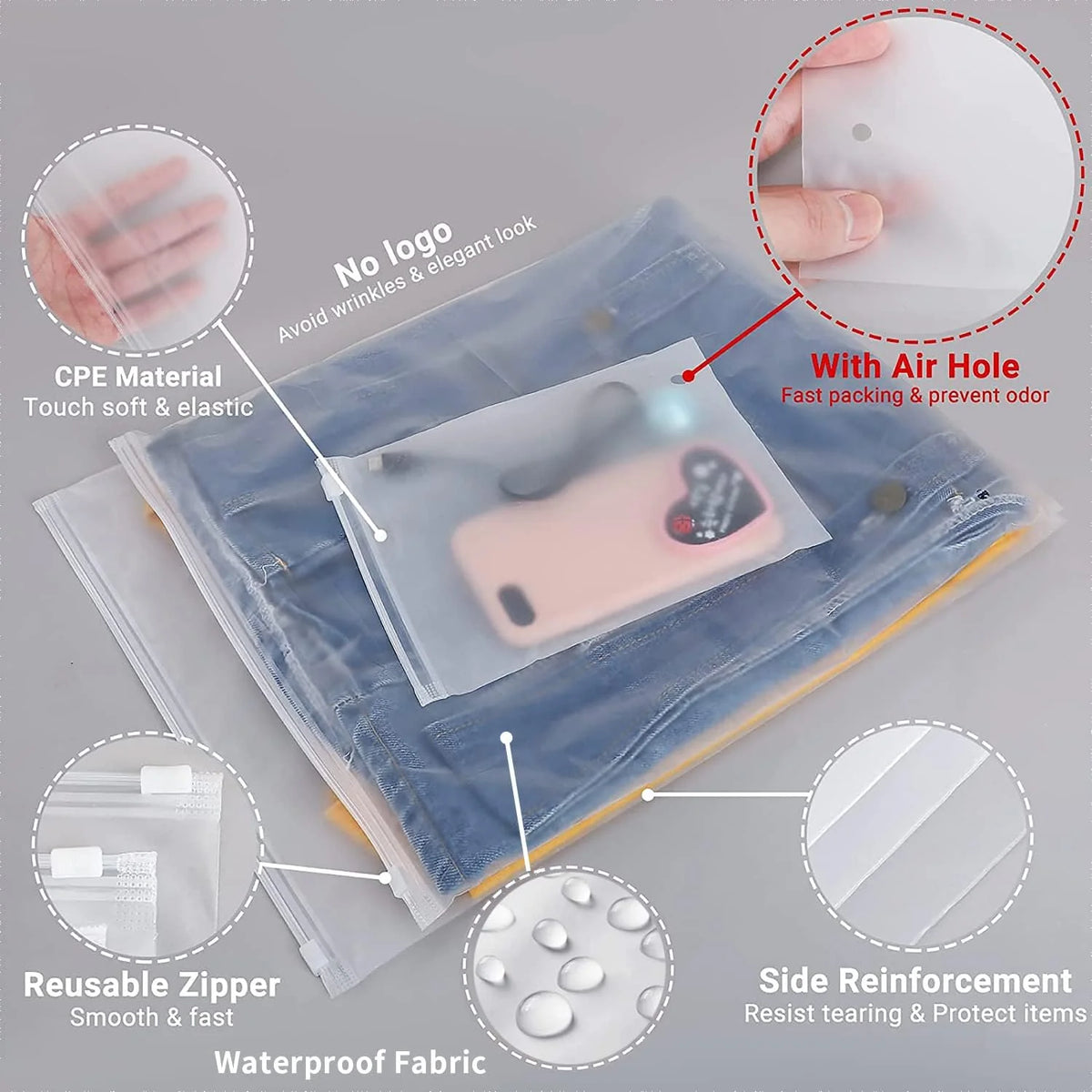 Zip Storage Bags Frosted Translucent Slide Zip Closure