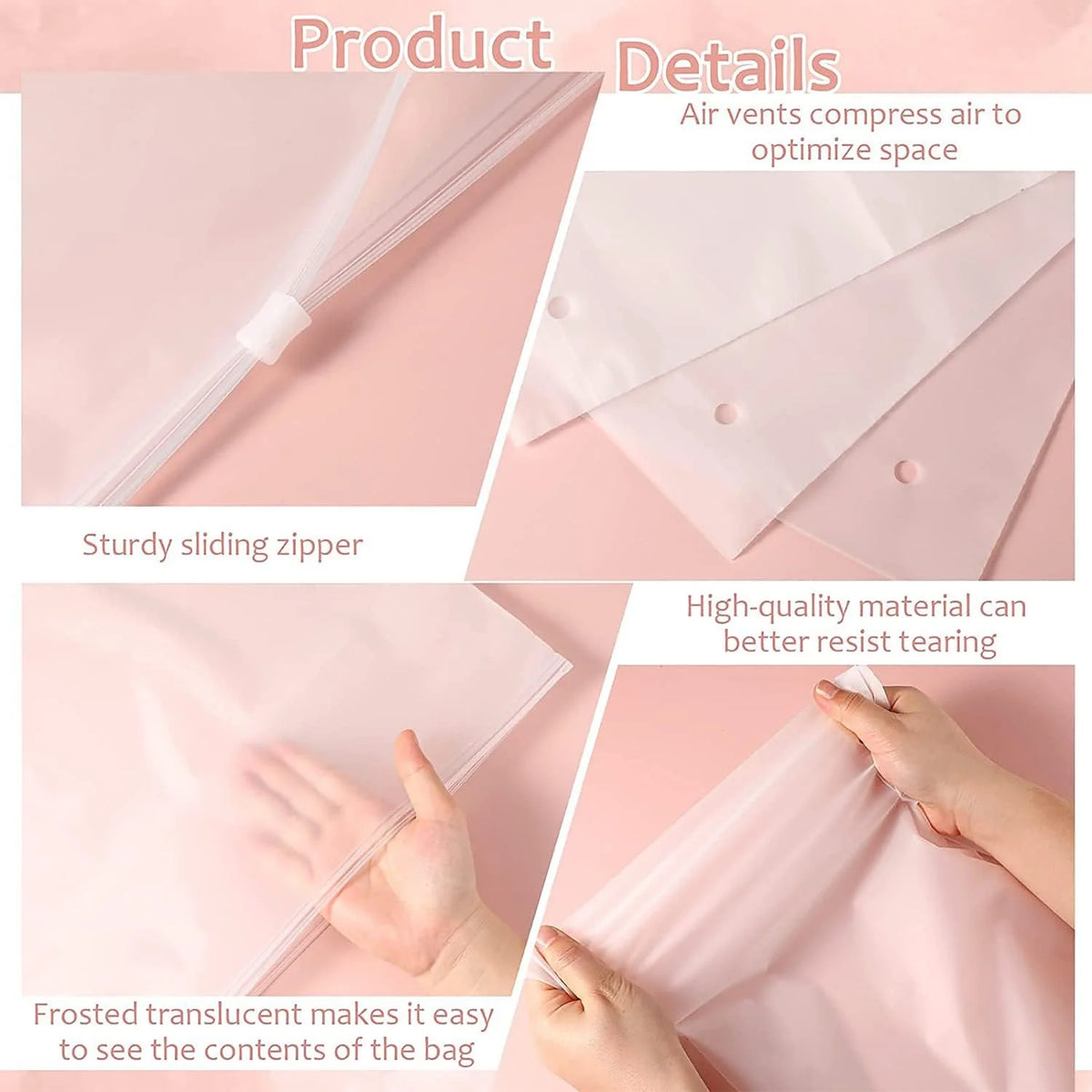 Zip Storage Bags Frosted Translucent Slide Zip Closure