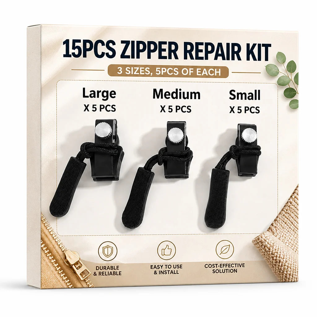 Zipper Repair Kit Tool-Free 15-Piece Assorted Sizes