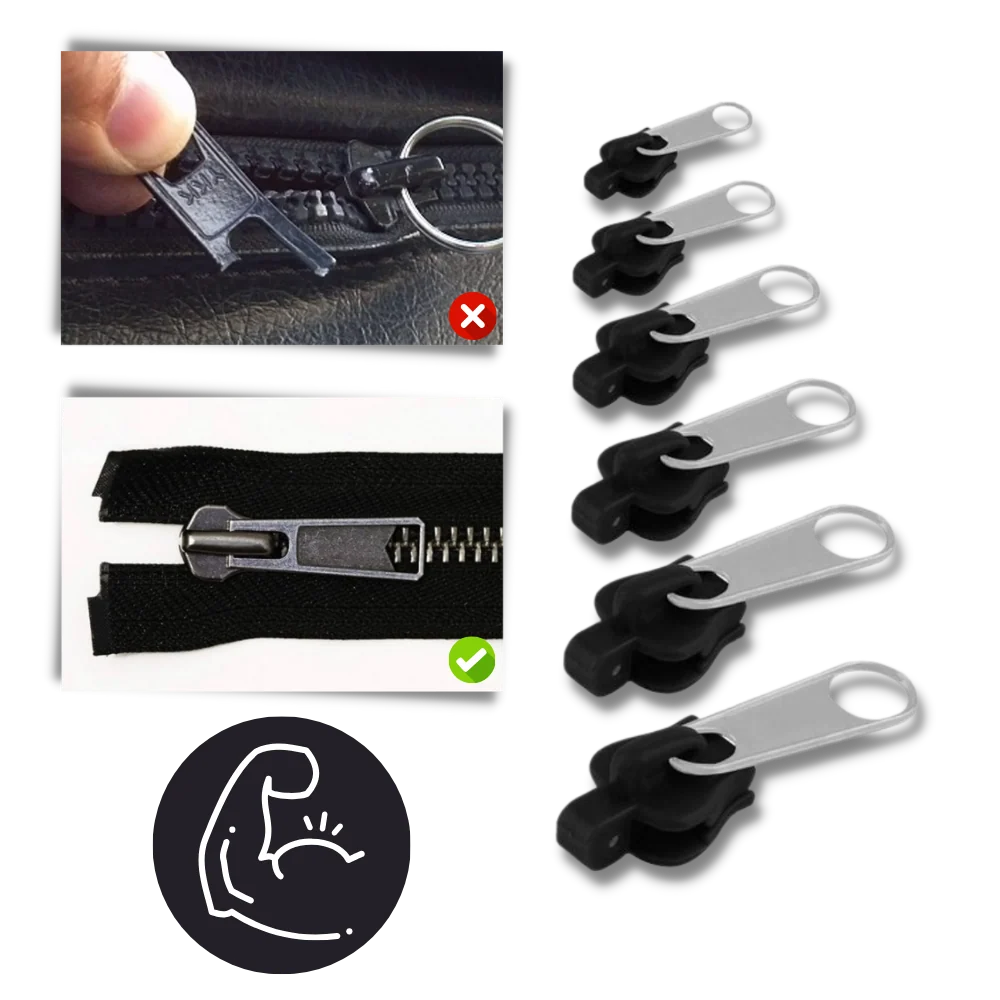 Zipper Slider Repair Set Aluminum Clip-On Set of 6