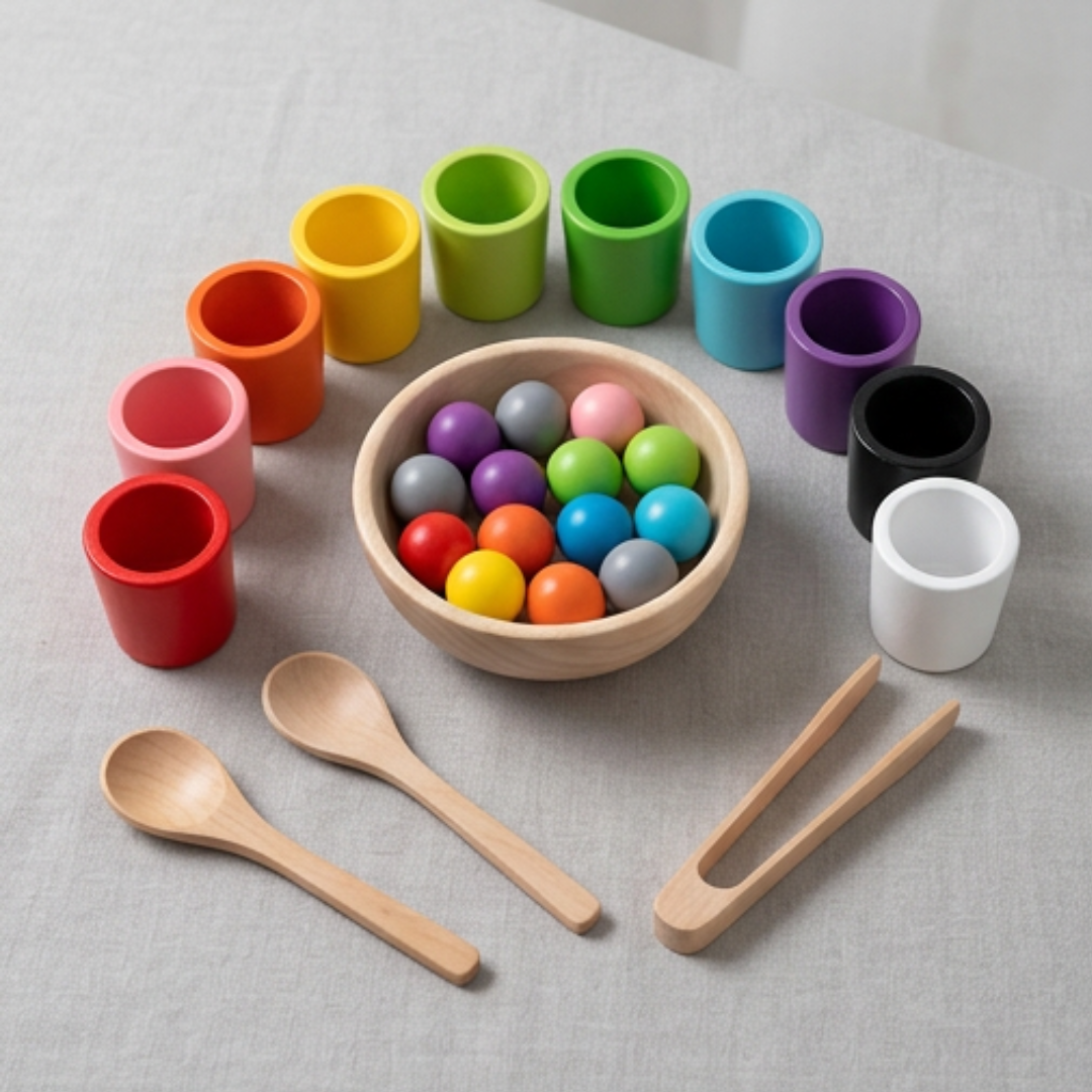 Wooden Color Sorting Activity for Toddlers - Montessori Educational Toy