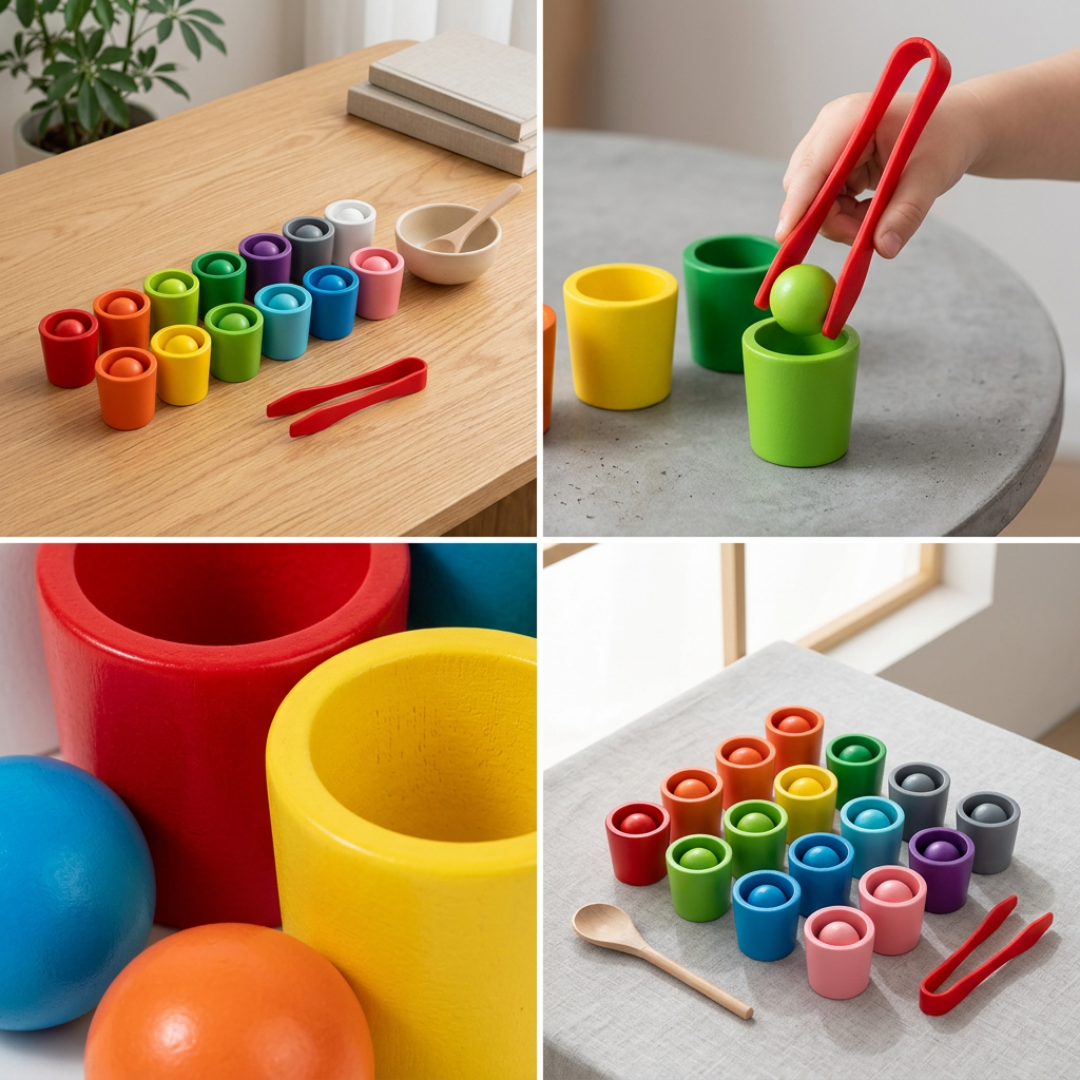 Wooden Color Sorting Activity for Toddlers - Montessori Educational Toy