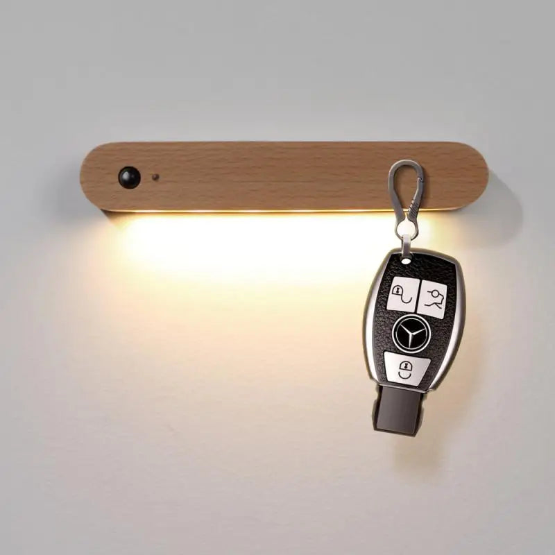 Illuminated Wooden Key Organizer with Motion Sensor Light