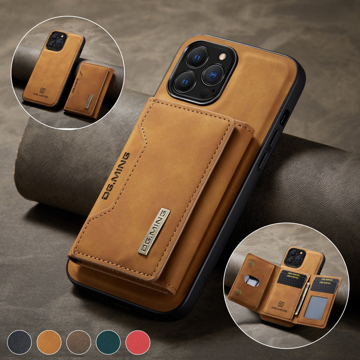 Detachable Leather Phone Case with Wallet and Kickstand for iPhone