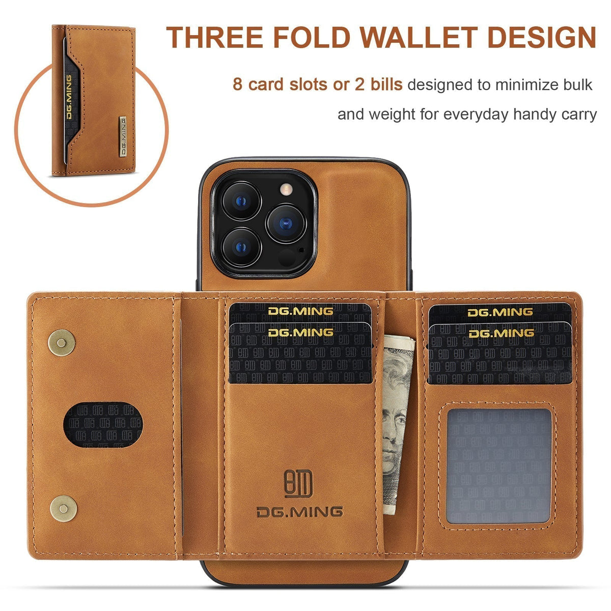 Detachable Leather Phone Case with Wallet and Kickstand for iPhone