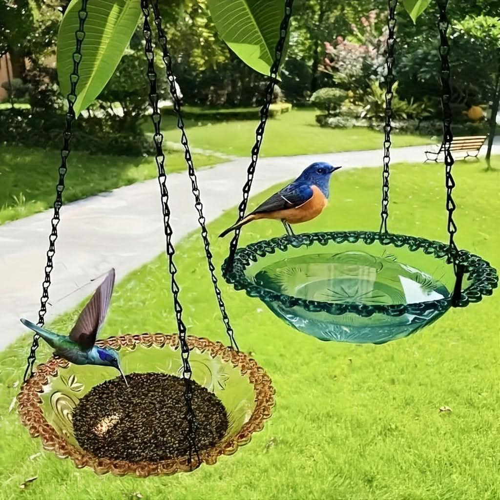 Outdoor Bird Watching Double Bowl Feeder – Hanging Design