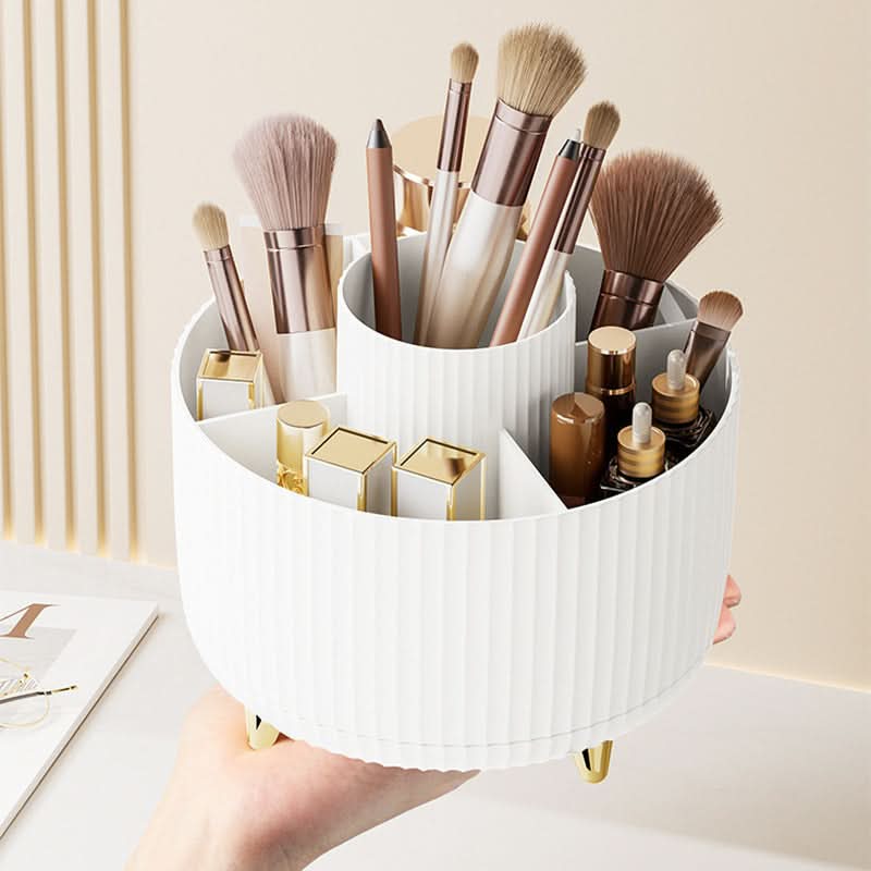 360-Degree Rotating Makeup Organizer with Multi-Slot Storage for Brushes and Essentials