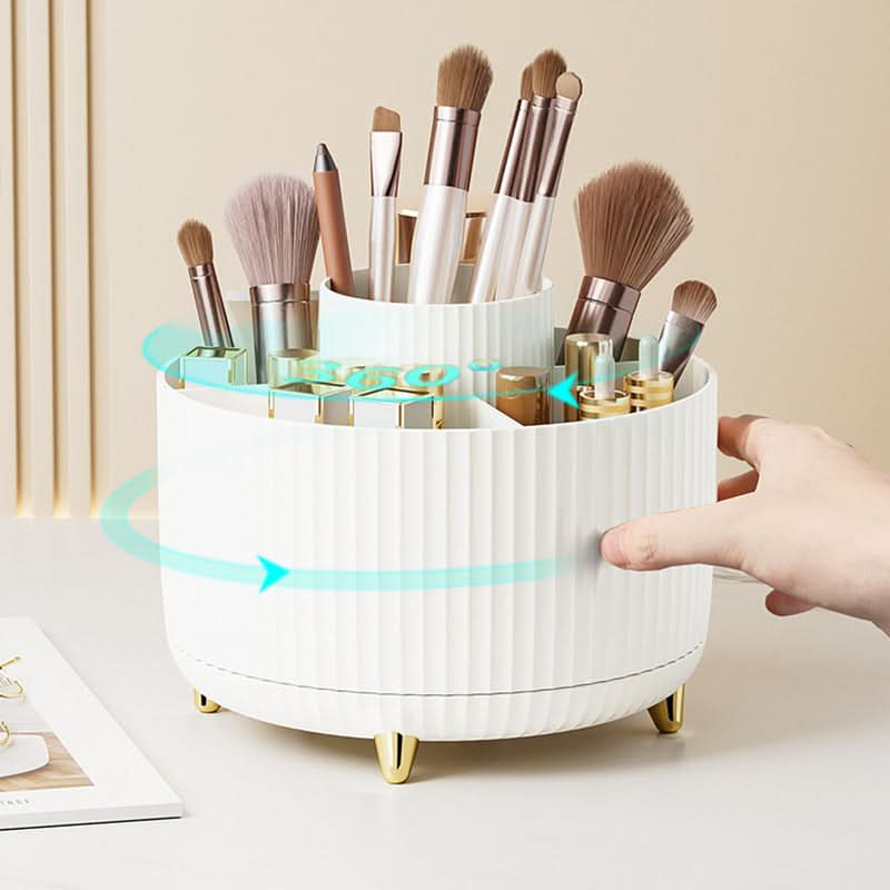 360° Rotating Makeup Organizer with Multi-Slot Storage for Brushes and Essentials