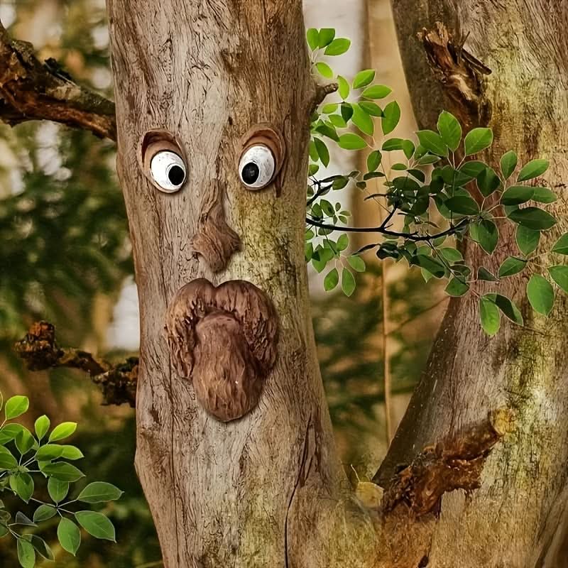 Playful Tree Face Outdoor Ornament for Whimsical Charm