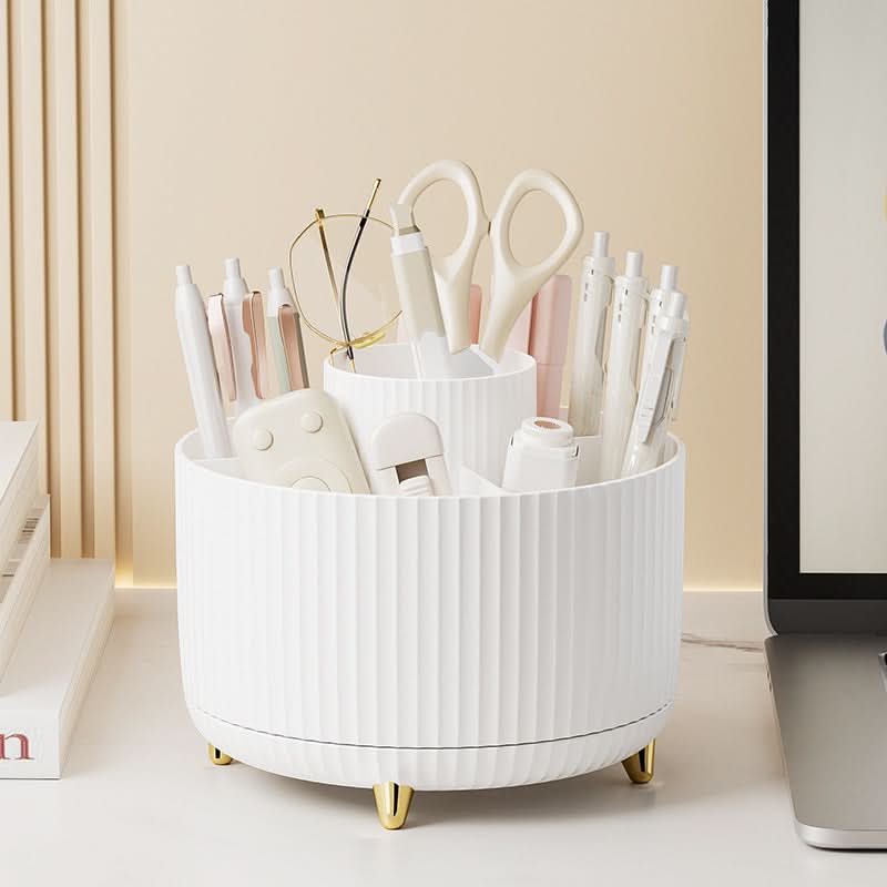 360° Rotating Makeup Organizer with Multi-Slot Storage for Brushes and Essentials