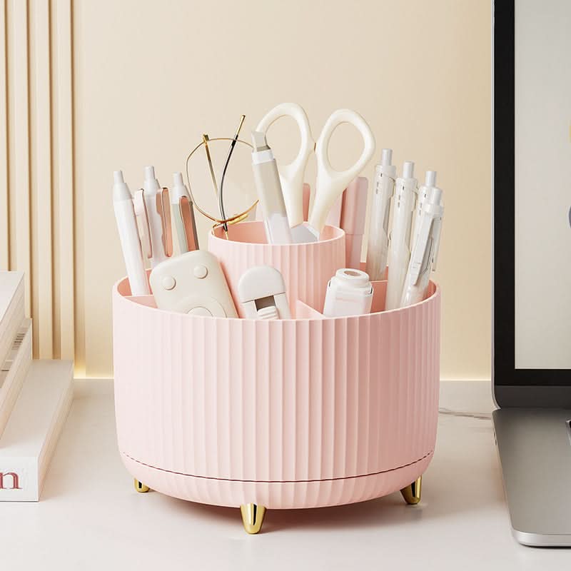 360° Rotating Makeup Organizer with Multi-Slot Storage for Brushes and Essentials