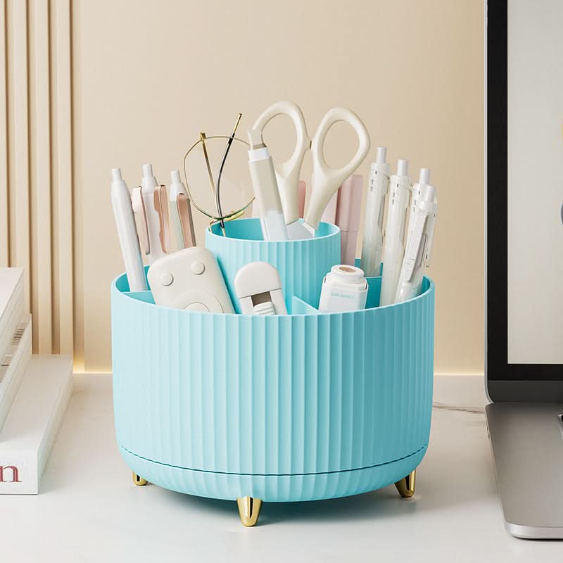 360-Degree Rotating Makeup Organizer with Multi-Slot Storage for Brushes and Essentials