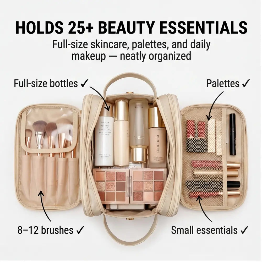 Compact Makeup Organizer – Brush Guard, Holds 25+ Items