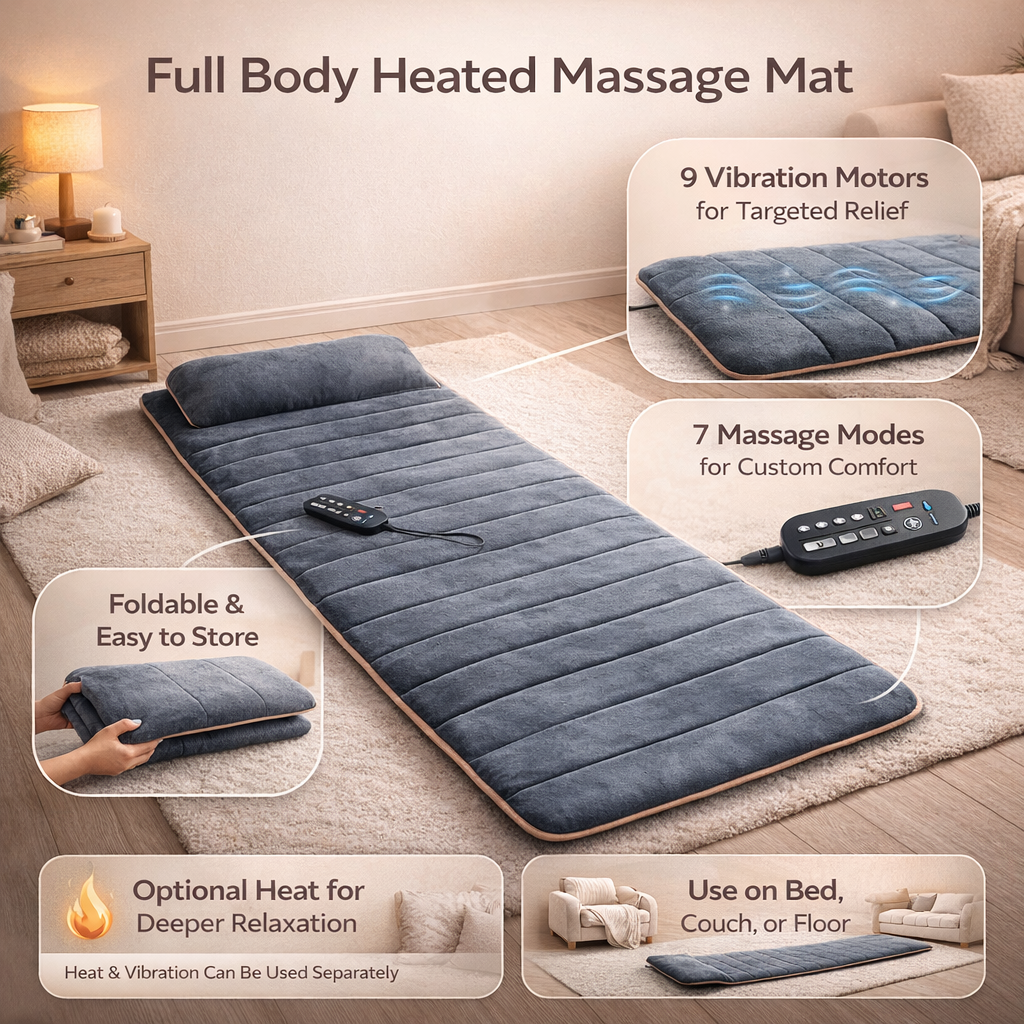 Full Body Massage Mattress Pad with Electric Vibration and Heat Therapy