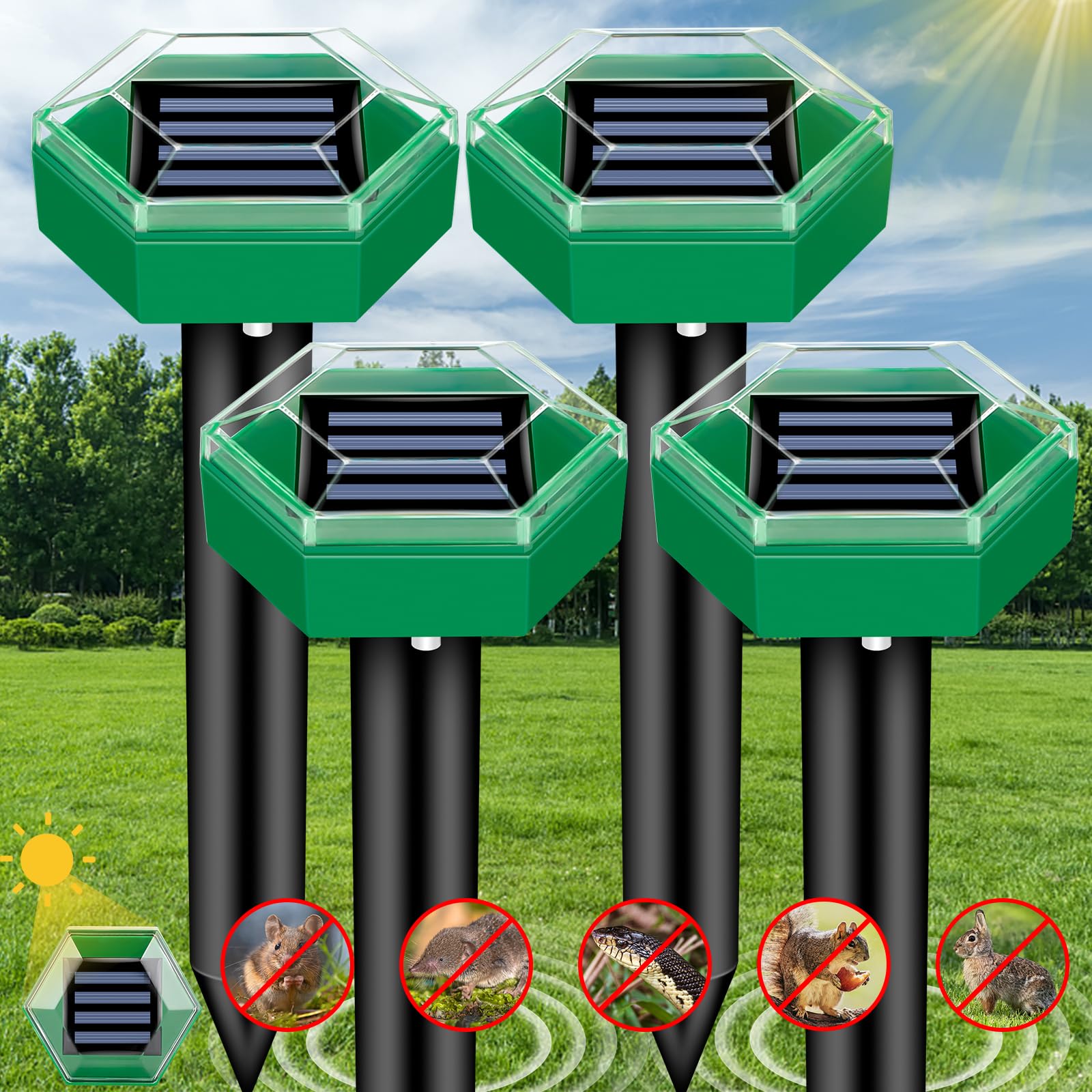 4-Pack of Weatherproof Solar Mole Repellers | Easy Installation