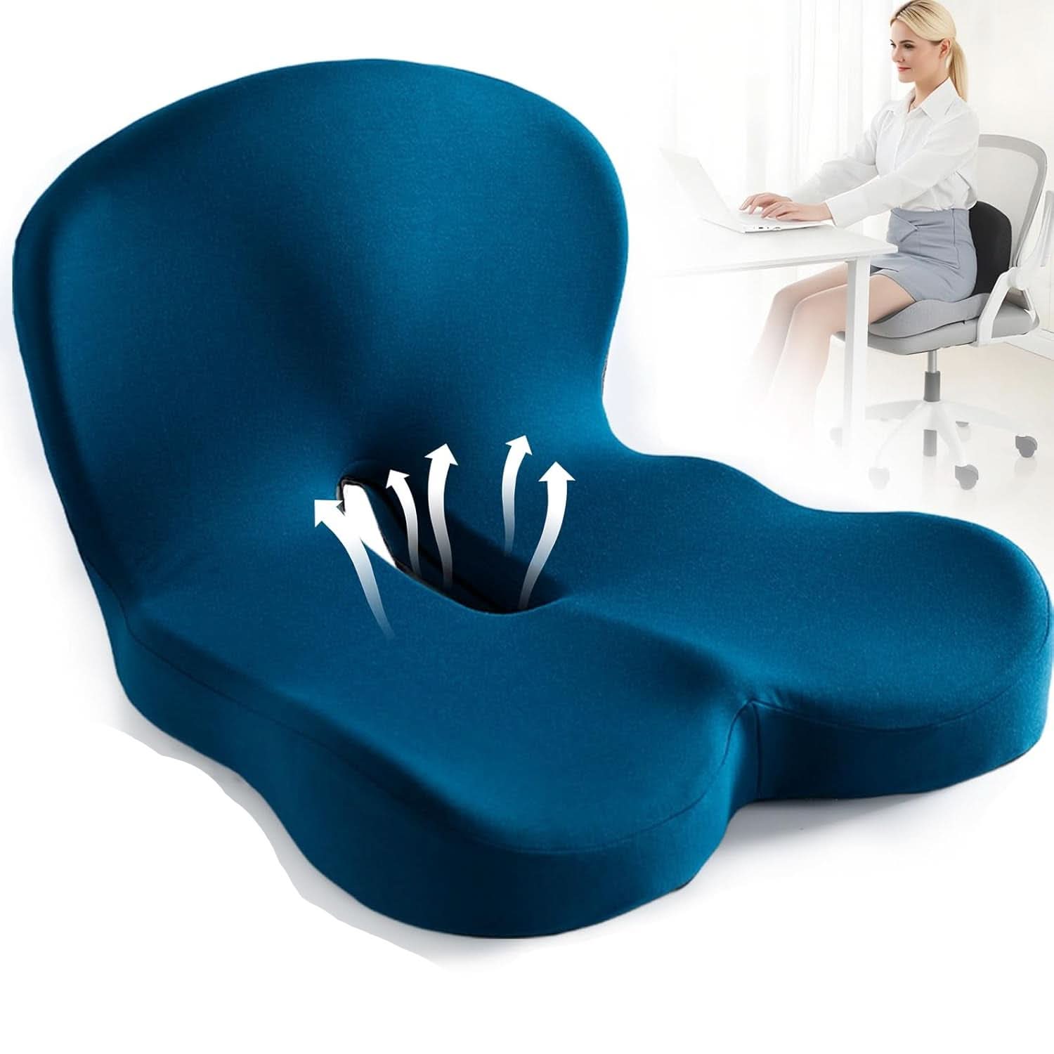 Ergonomic Memory Foam Pillow with Coccyx Cutout for Posture Support