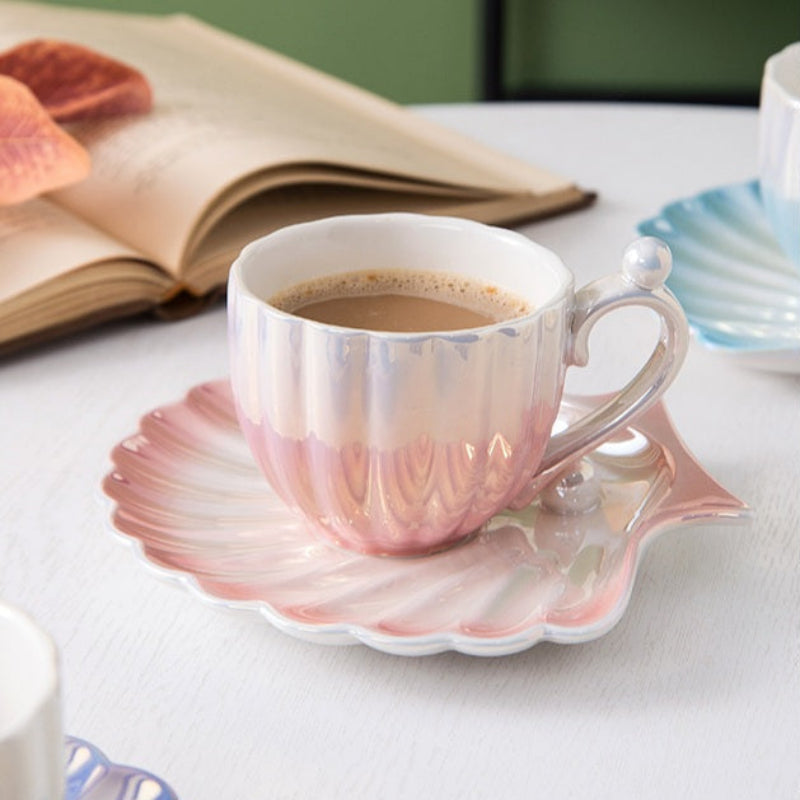 Ocean Pearl Tea Cup Set with Iridescent Finish – Elegant Ceramic Collection