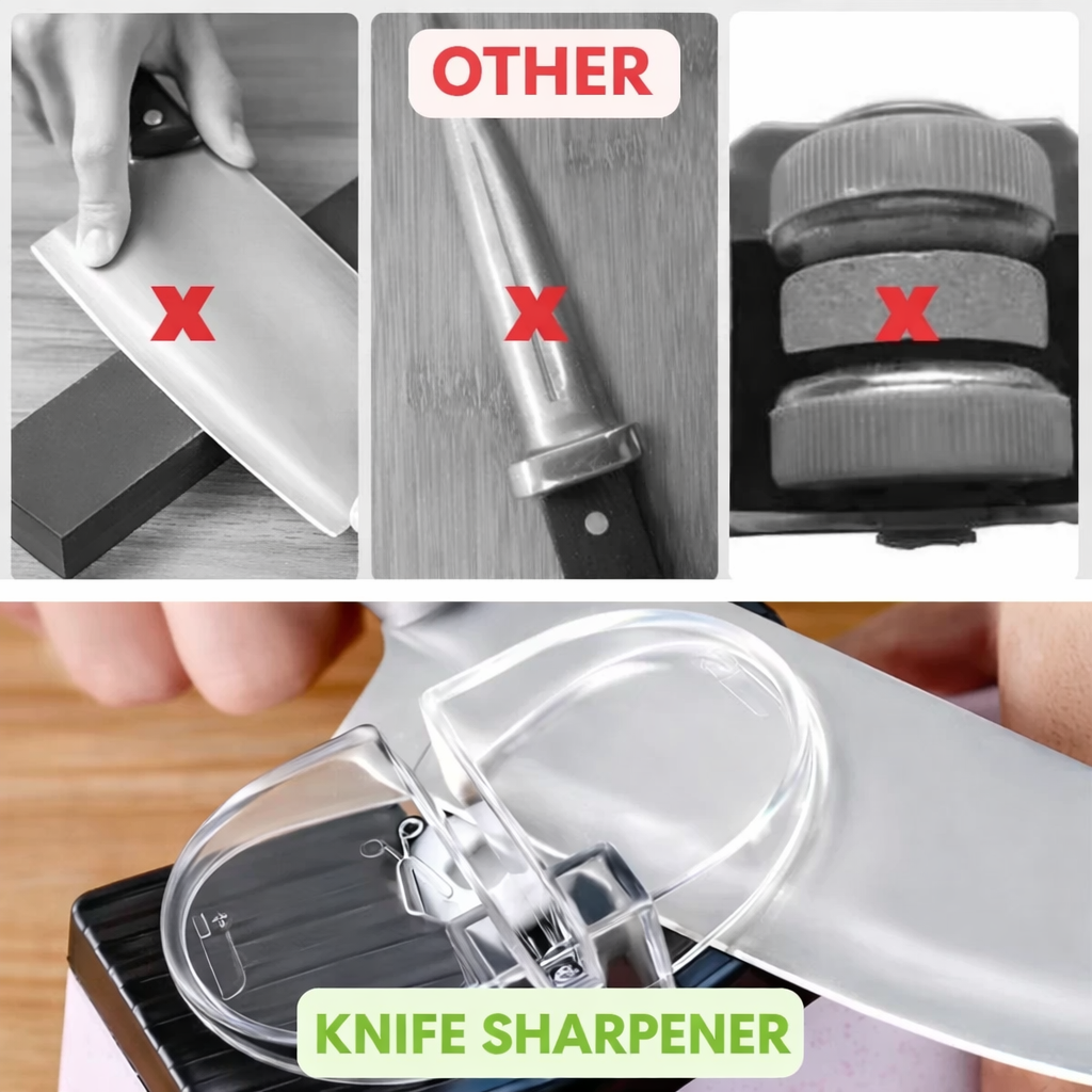 Knife Sharpener | Two-Stage Sharpening | Safe Guiding Slots | Cutting Power