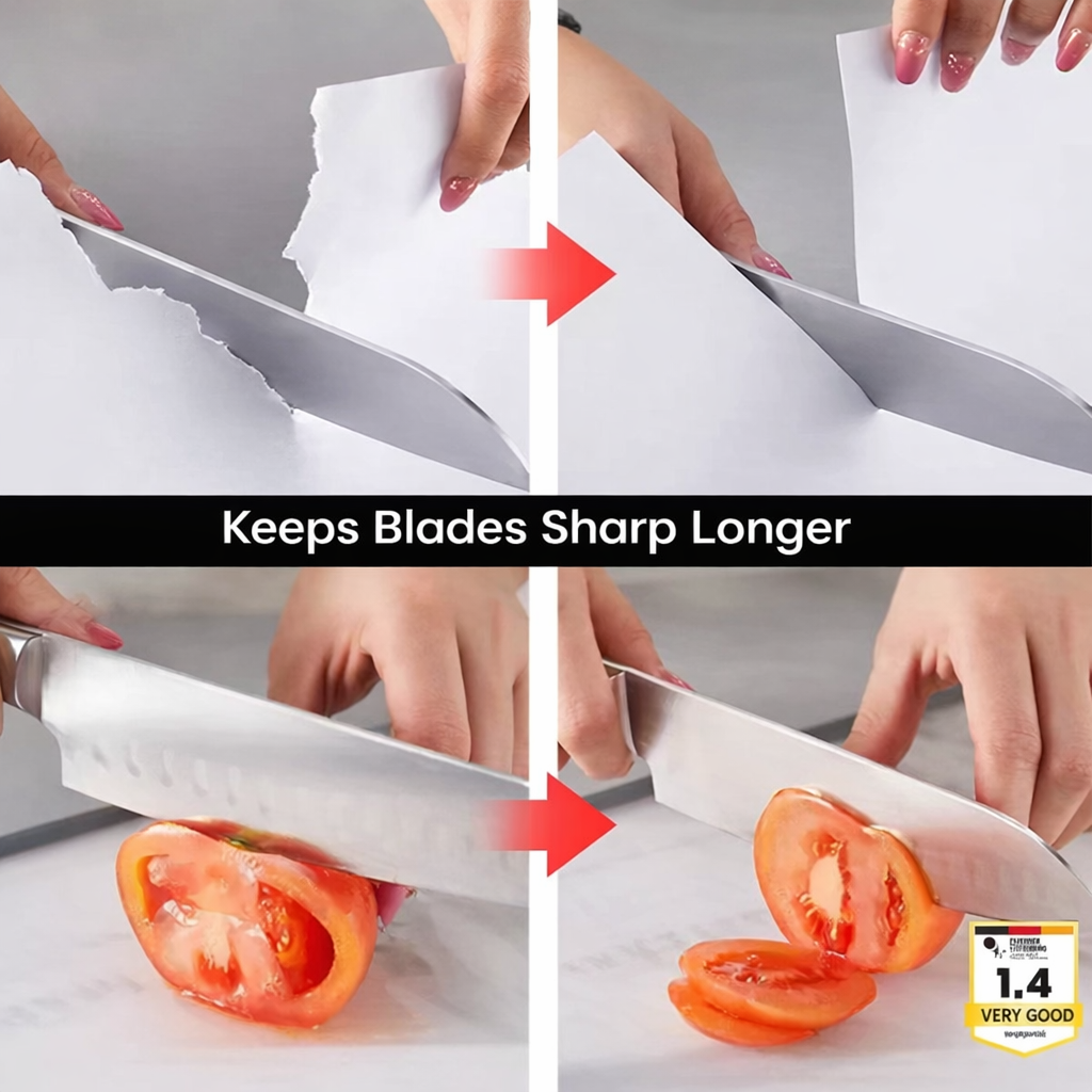 Knife Sharpener | Two-Stage Sharpening | Safe Guiding Slots | Cutting Power