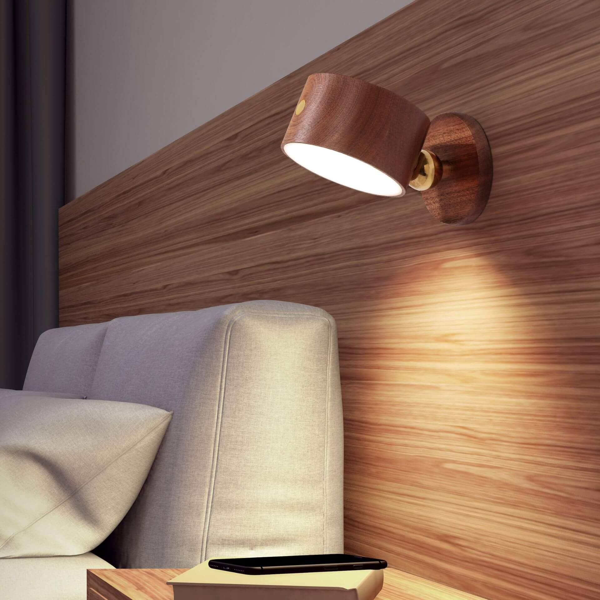 Sleek Rechargeable LED Wall Light - Wooden Aesthetic for Any Room