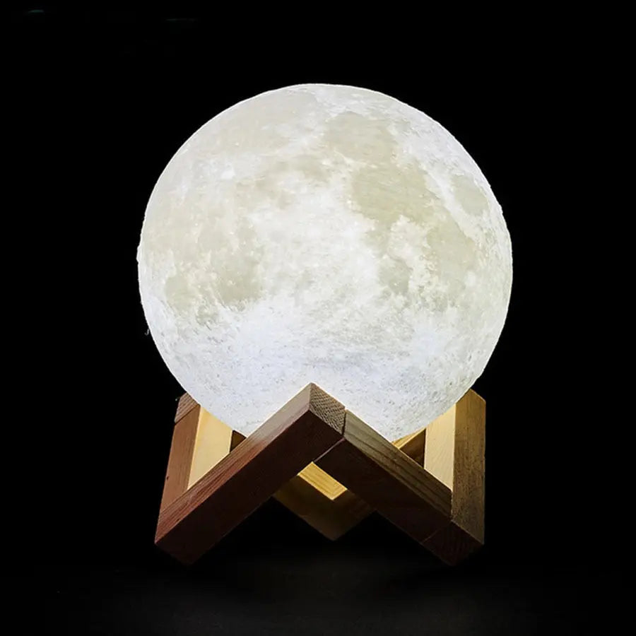 Dimmable Moon Lamp with Wooden Base – 16 Color Options