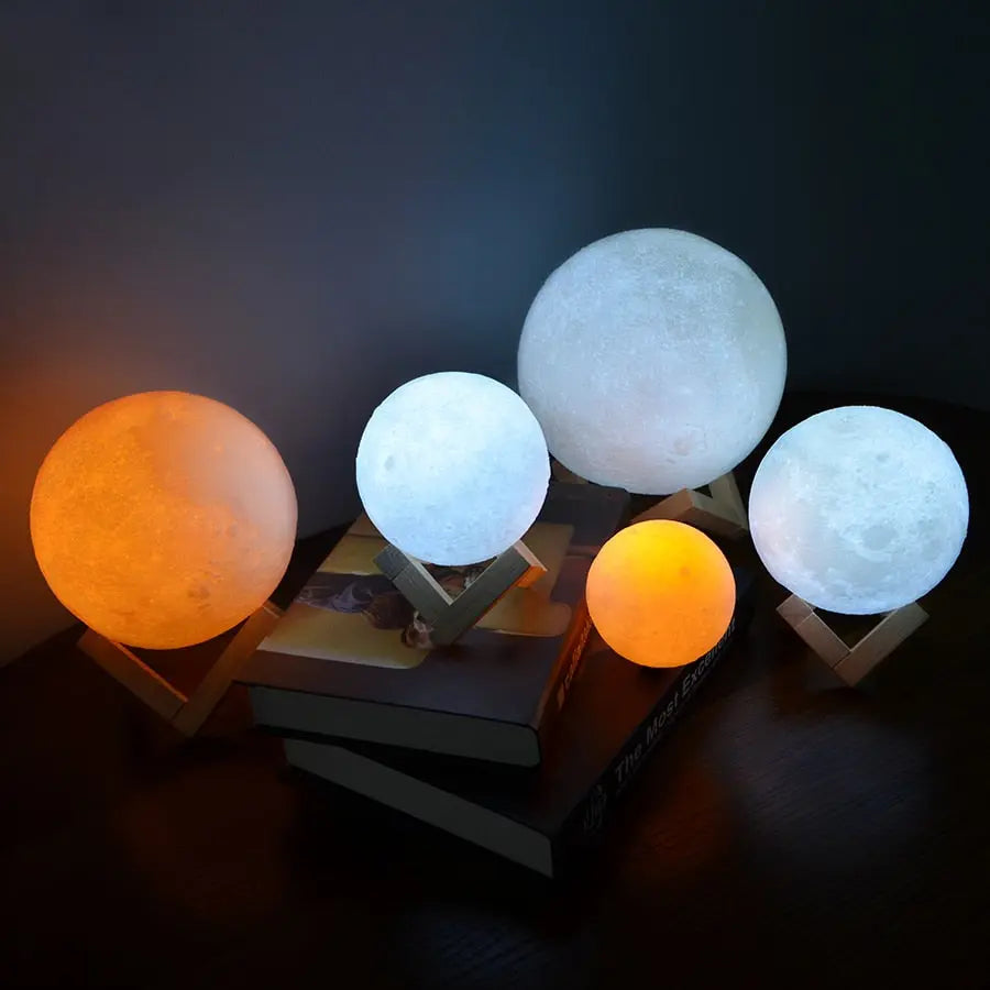 Dimmable Moon Lamp with Wooden Base – 16 Color Options