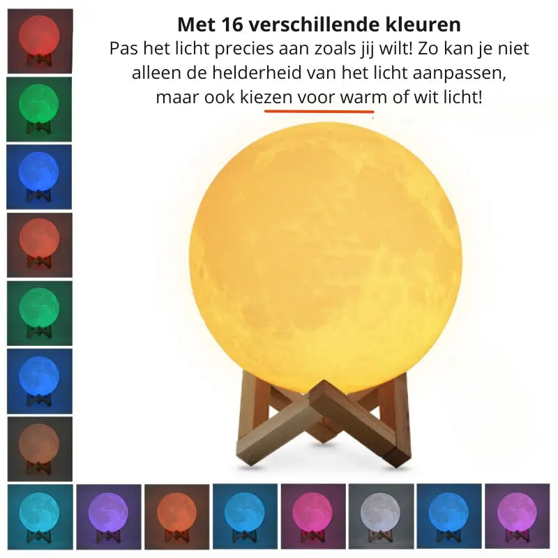 Dimmable Moon Lamp with Wooden Base – 16 Color Options