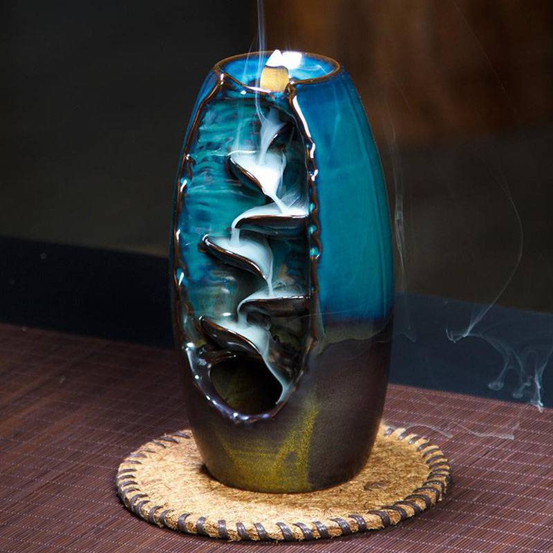 Ceramic Waterfall Incense Burner with Mountain Design and 50 Cones