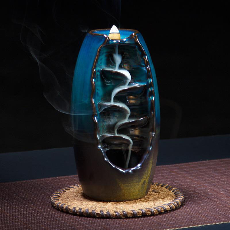 Ceramic Waterfall Incense Burner with Mountain Design and 50 Cones