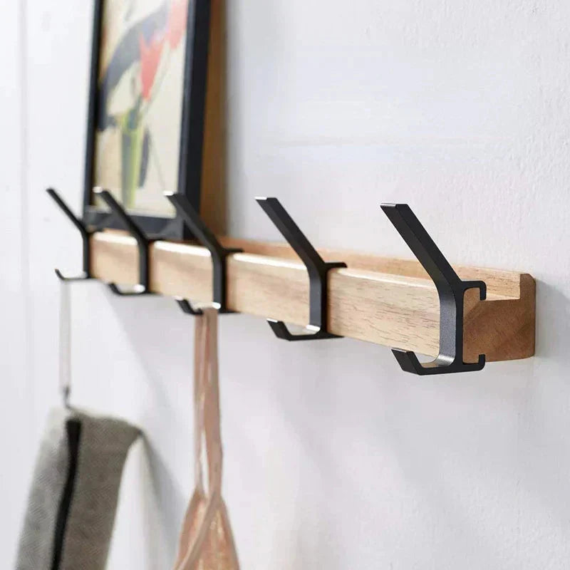 Scandinavian Style Coat Rack with Adjustable Hooks – Wooden Wall Mount