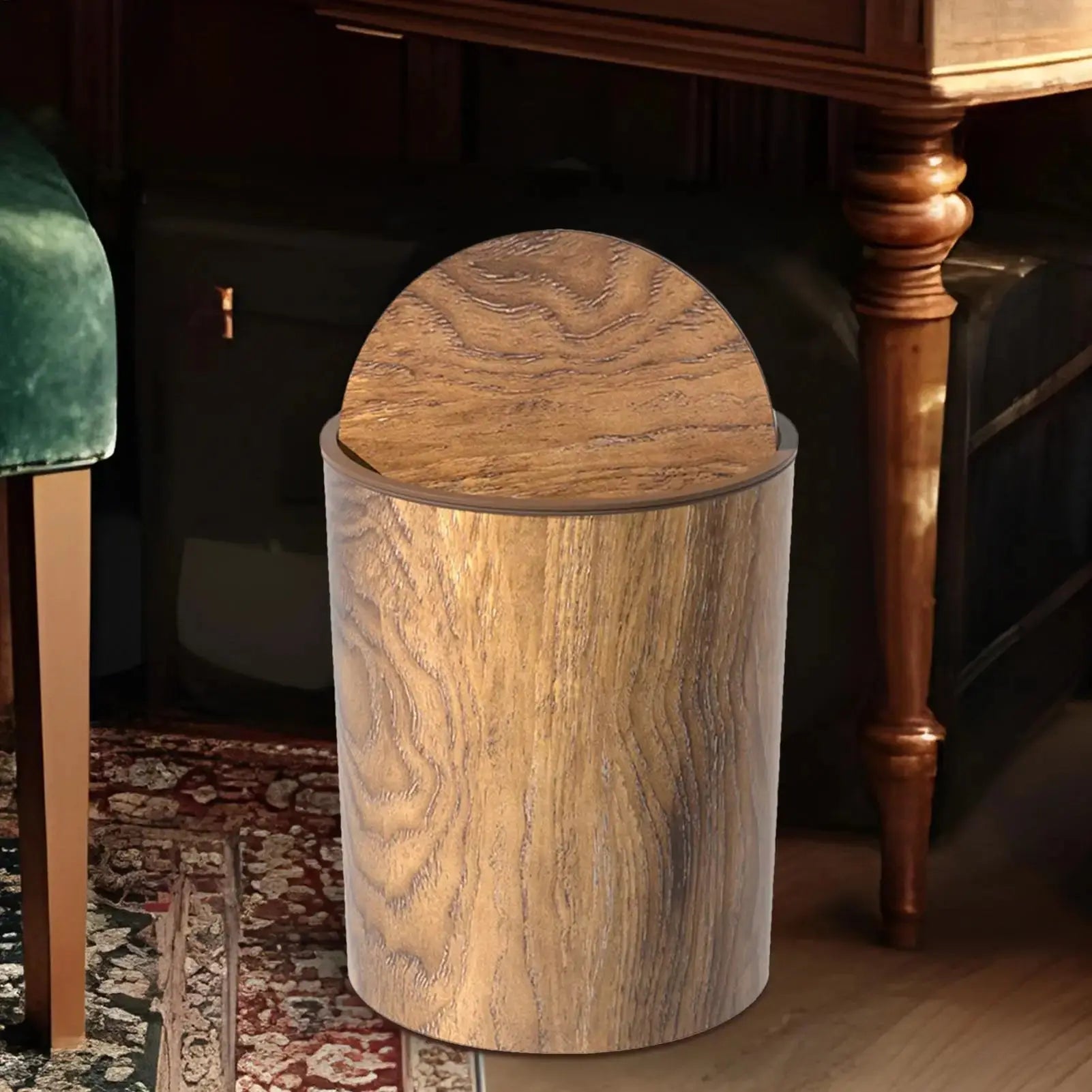 Trash Bin with Swing Lid | Wood Look | Quiet and Hygienic