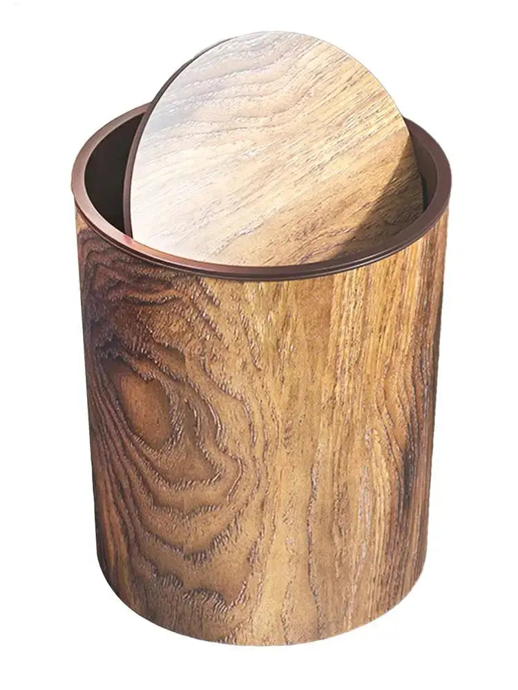 Trash Bin with Swing Lid | Wood Look | Quiet and Hygienic