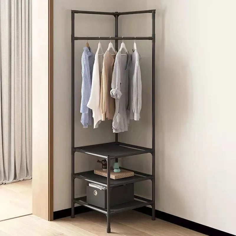 Stylish Corner Coat Organizer with Three-Tiered Shelf