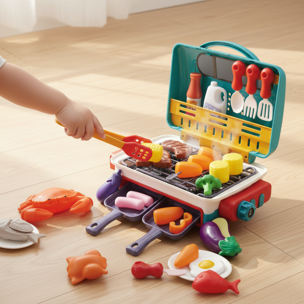Kids BBQ Grill Playset with Color-Changing Food and Smoke Effects