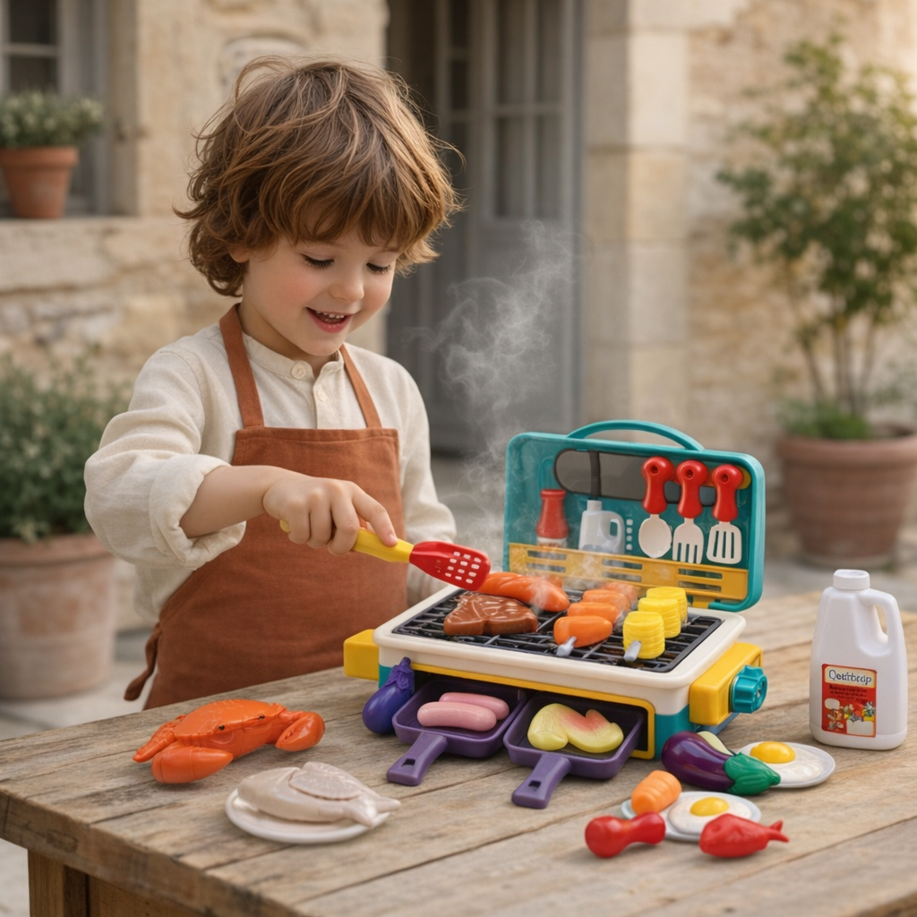 Kids BBQ Grill Playset with Color-Changing Food and Smoke Effects