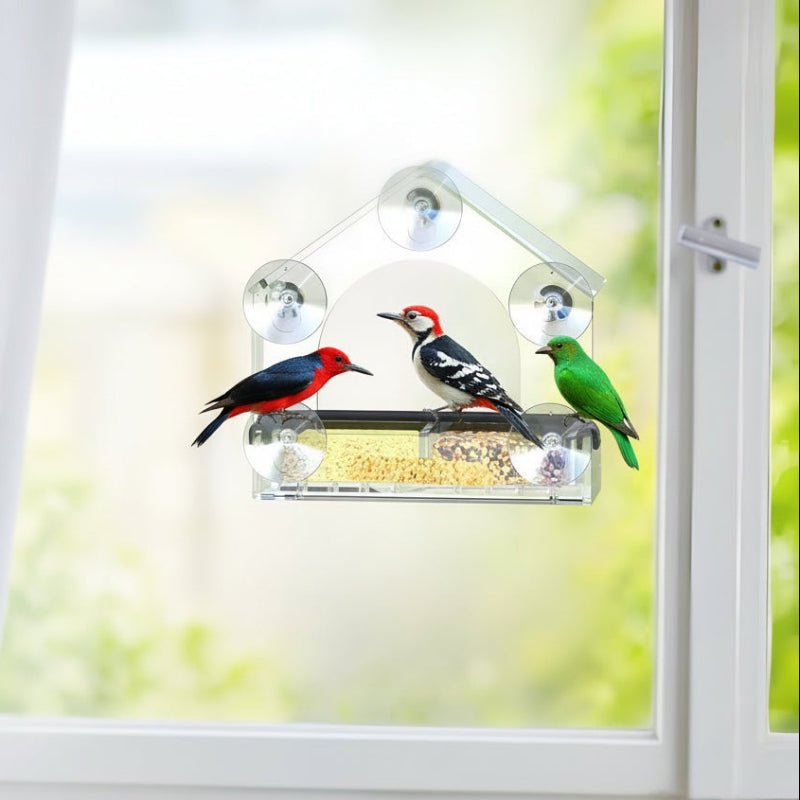 Transparent Bird Feeder with Secure Suction Attachment