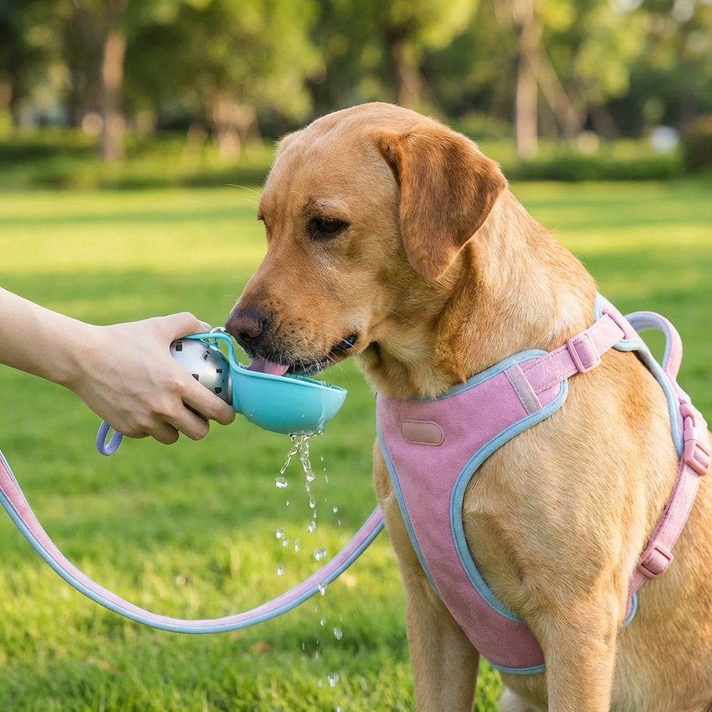 Portable Dog Water Bottle with Built-in Silicone Bowl
