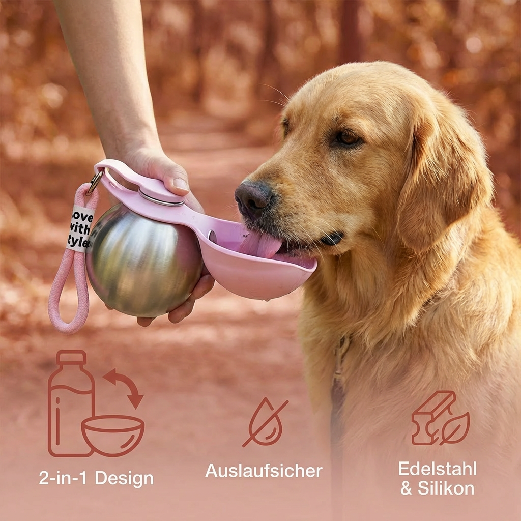2-in-1 Travel Water Bottle for Dogs with Attached Silicone Bowl