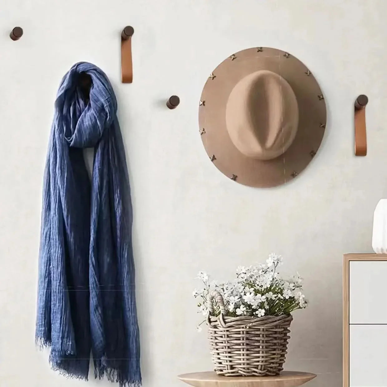 Stylish Wall Organizer for Storage in Leather and Wood