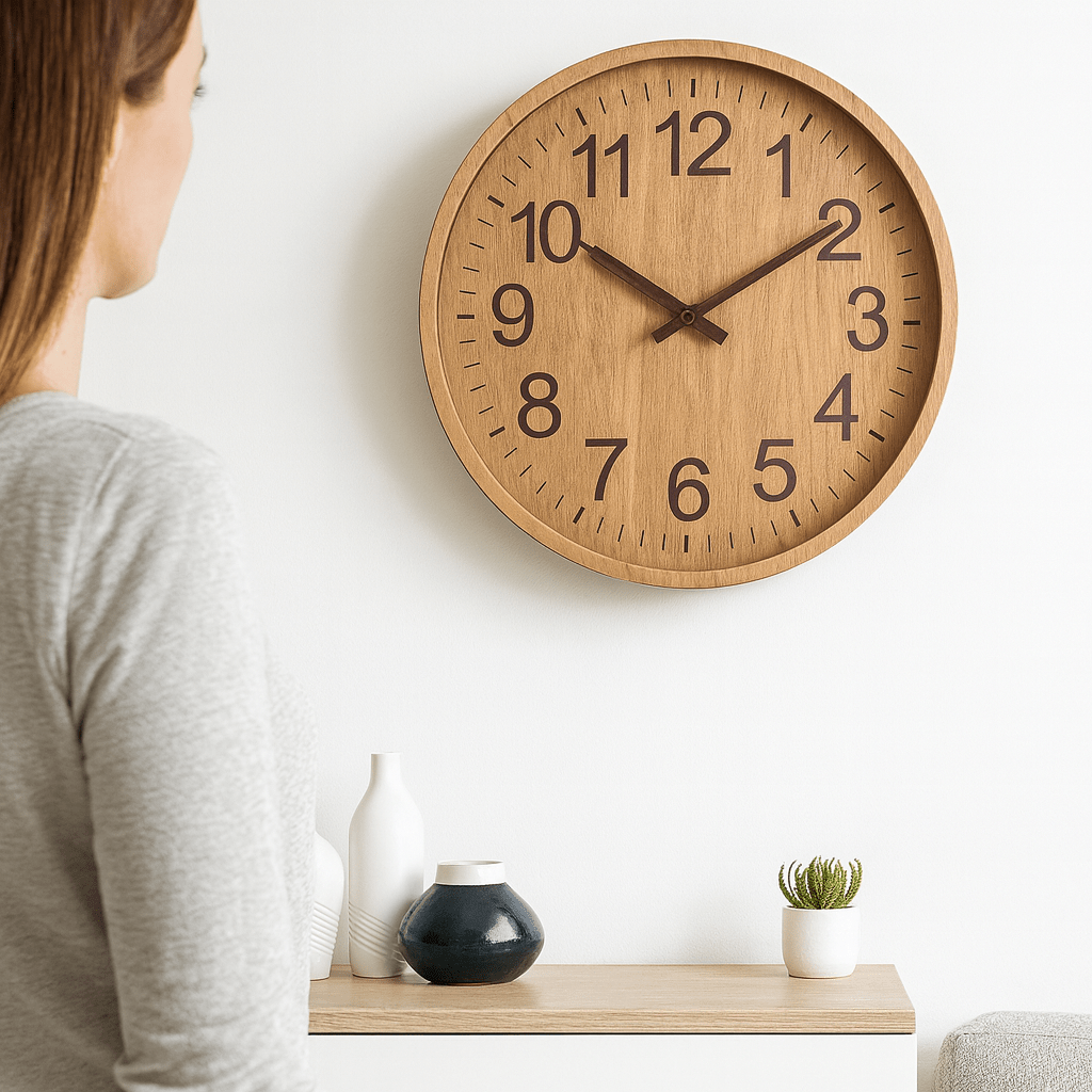 Serene Round Wooden Clock – 30 cm Quiet Elegance for Home Decor
