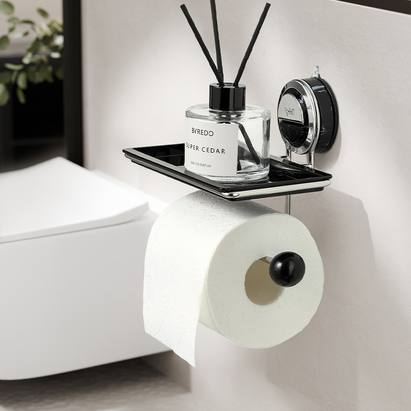 Suction-Based Toilet Paper Holder with Stylish Wood Finish
