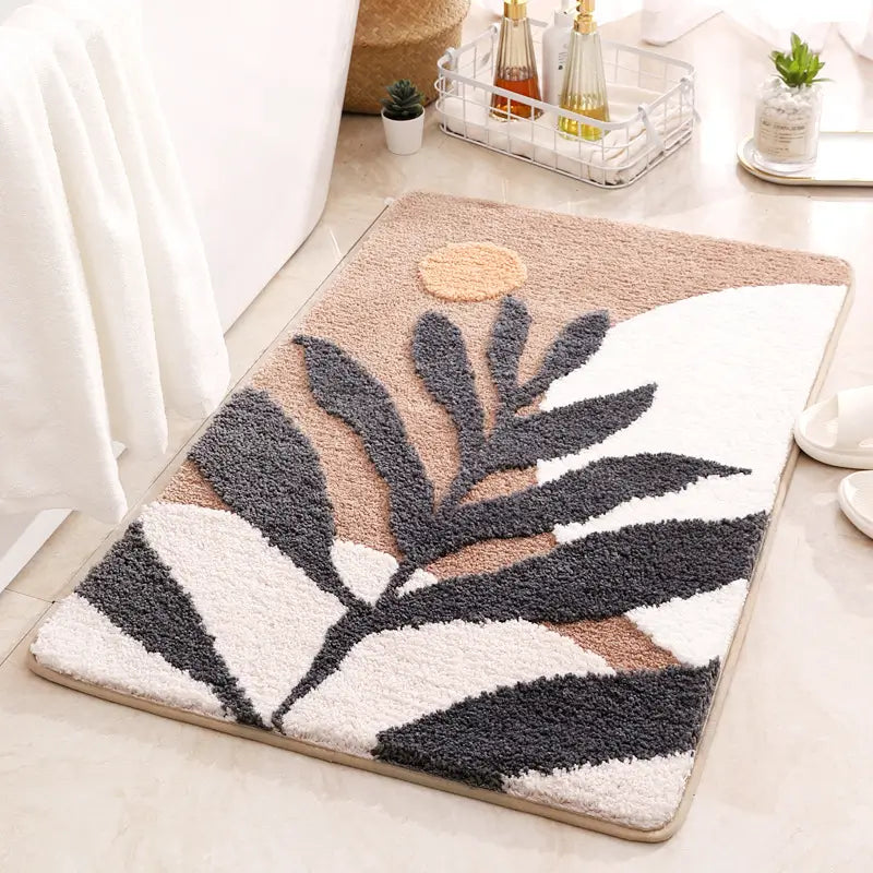 Textured Leaf Design Bath Mat with Non-Slip Grip