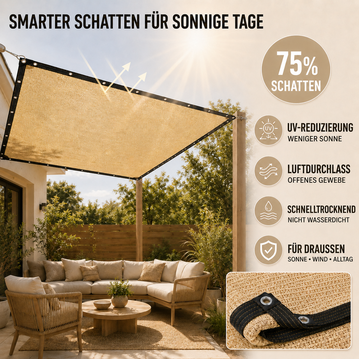 UV-Resistant Rectangular Shade Sail for Garden and Patio with Reinforced Edges and Eyelets