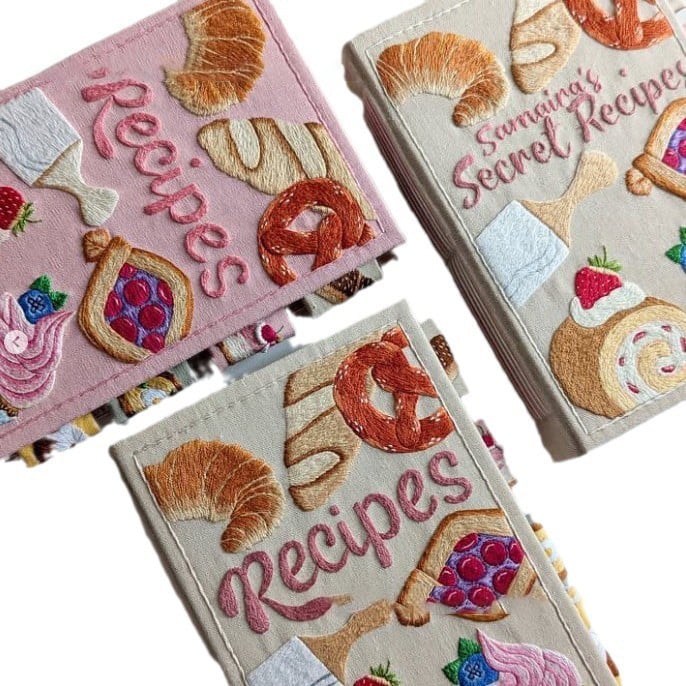 Handcrafted Recipe Notebook with Embroidered Fabric Cover